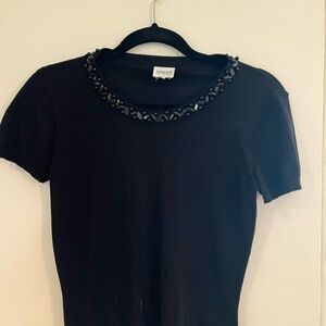 Armani Collezioni Black Embellished Short Sleeve Top
